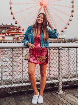 Bethany Marie is wearing FREE PEOPLE "Free People Double Sequin Slip Dress"