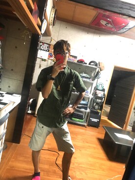 「GU（ジーユー）のアイテム（その他パンツ、グレー系）」を使った、りゅーじさん（メンズ・169cm）の夏コーディネート
