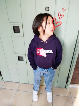 「DIESEL（ディーゼル）のアイテム（パーカー）」を使った、アリエル＊さん（キッズ・120cm）の冬コーディネート