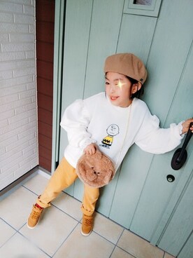 「ピーナッツ(PEANUTS)」｜「アイテム（ハンチング/ベレー帽）」を使った、アリエル＊さん（キッズ・120cm）の春コーディネート