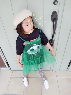 「apres les cours（アプレレクール）のアイテム（ハンチング/ベレー帽）」を使った、アリエル＊さん（キッズ・120cm）の夏コーディネート