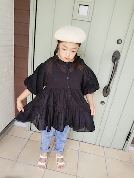 「apres les cours（アプレレクール）のアイテム（ハンチング/ベレー帽）」を使った、アリエル＊さん（キッズ・125cm）の夏コーディネート