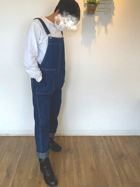 「rps（アールピーエス）のアイテム（オールインワン・サロペット）」を使った、ぽむさん（レディース・153cm）の冬コーディネート
