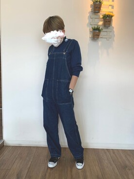 「rps（アールピーエス）のアイテム（オールインワン・サロペット）」を使った、ぽむさん（レディース・153cm）の冬コーディネート