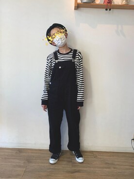 「rps（アールピーエス）のアイテム（オールインワン・サロペット）」を使った、ぽむさん（レディース・153cm）の春コーディネート