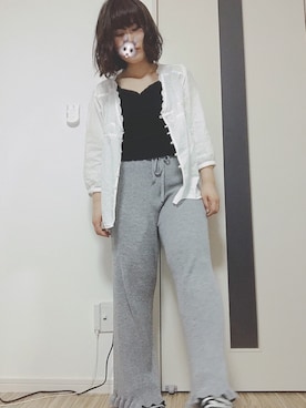 「リブニットパンツ」｜ち ょ み こさん（レディース・155cm）の春コーディネート