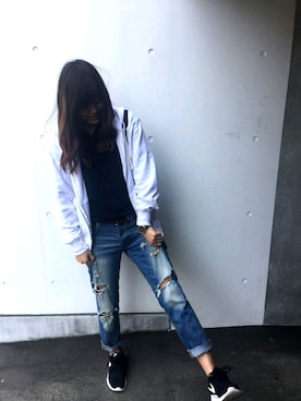 「チャンピオン パーカー」｜「アイテム（Tシャツ/カットソー）」を使った、Maさん（レディース・165cm）の春コーディネート