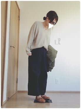 「AS KNOW AS plus（アズノゥアズプラス）のアイテム（MA-1）」を使った、もぐさん（レディース・158cm）の秋コーディネート