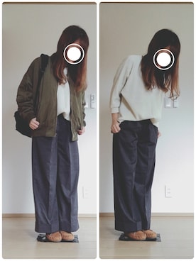「AS KNOW AS plus（アズノゥアズプラス）のアイテム（MA-1）」を使った、もぐさん（レディース・158cm）の秋コーディネート