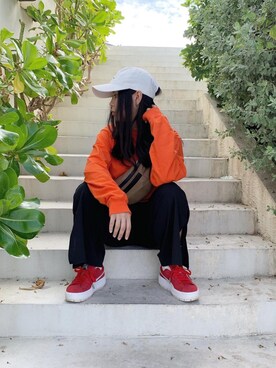 「PUMA（プーマ）のPUMA プーマ プラットフォーム トレース ウィメンズ MU (WOMEN)（スニーカー、ブラック系）」を使った、ニ チ 花さん（レディース・153cm）の夏コーディネート