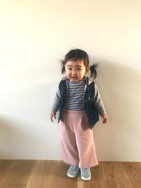 「西松屋（ニシマツヤ）のアイテム（Tシャツ/カットソー、ブルー系）」を使った、utamamaさん（キッズ）の春コーディネート