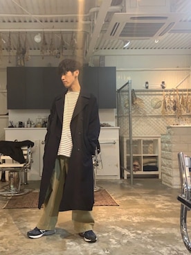「HERMES」｜「アイテム（トレンチコート）」を使った、KOHEY✂︎さん（メンズ・169cm）の春コーディネート