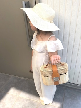「アイテム（つなぎ/オールインワン、ベージュ系）」を使った、riccopimさん（キッズ・110cm）の夏コーディネート