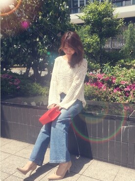 「透かし編みニット」｜ericaさん（レディース・156cm）の春コーディネート