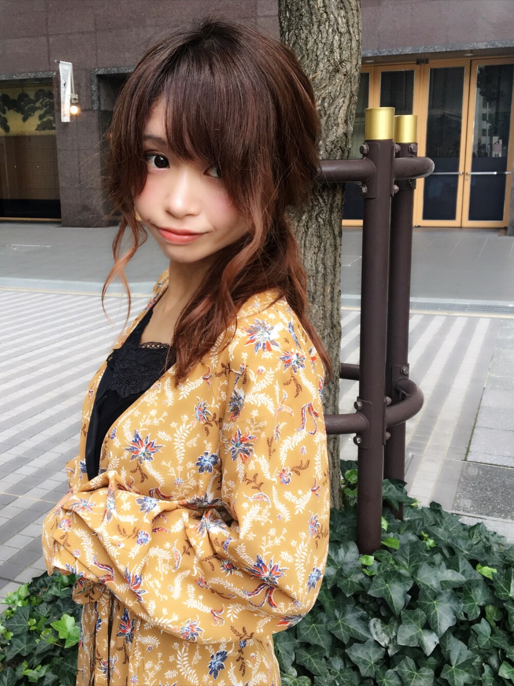 「ワンピース、ボタニカル柄、ランジェリーキャミソール、秋のコーデ、大人女子」｜「Ungridのボタニカルカシュクールワンピース（ワンピース/ドレス、ブラウン系）」を使った、ericaさん（レディース・156cm）の夏コーディネートの1枚目の写真