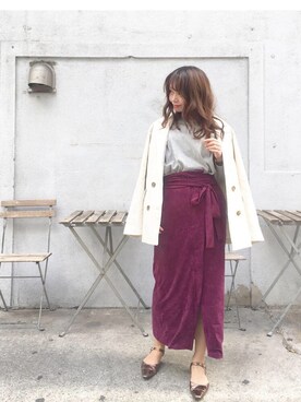 「スウェードスカート」｜「アイテム（ジャケット/アウター）」を使った、ericaさん（レディース・156cm）の秋コーディネート