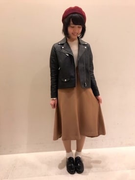 「Discoat」｜「アイテム（ライダースジャケット）」を使った、maiさん（レディース・162cm）の冬コーディネート