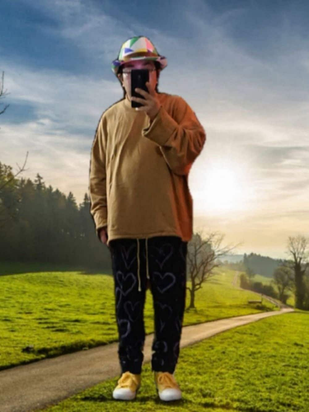 「個性的、原宿系、相互フォロー、プチプラのさとし、JOYRICH、Diesel、秋コーデ、ラフコーデ、スニーカー、しまむら」｜「ﾉ-ﾌﾞﾗﾝﾄﾞのアイテム（ハット、その他）」を使った、さとし🐨相互さん（メンズ・159cm）の秋コーディネートの1枚目の写真