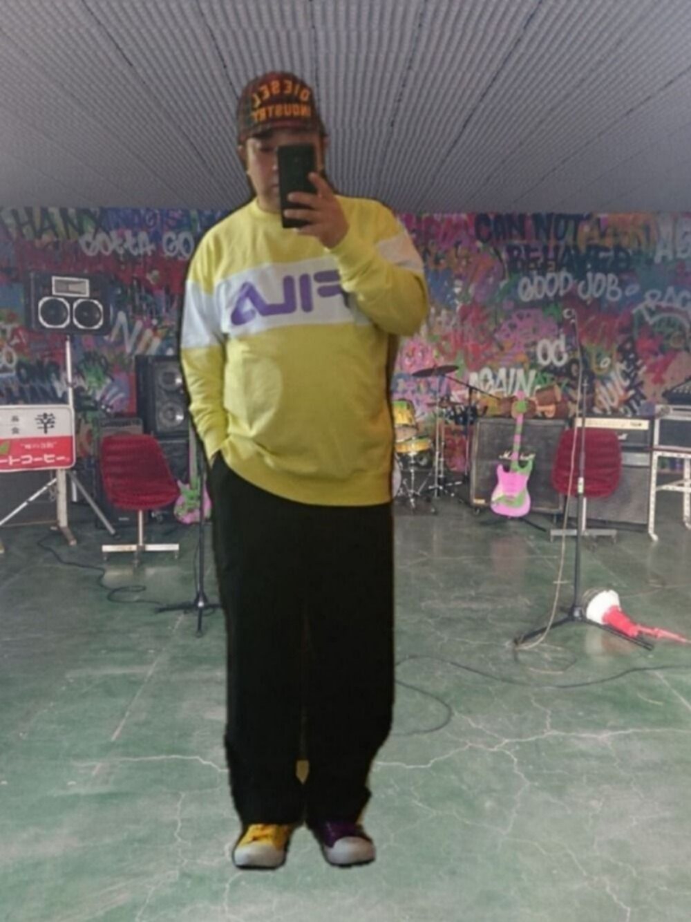 「Diesel、しまむら、FILA、ディッキーズ(Dickies)、個性的、原宿系、プチプラのさとし、相互フォロー、ストリート」｜「DIESELのアイテム（キャップ、レッド系）」を使った、さとし🐨相互さん（メンズ・159cm）の春コーディネートの1枚目の写真