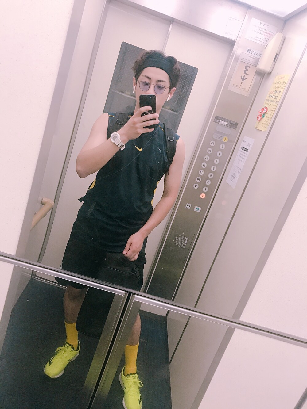 「aaa、nissy、トレーニングスタイル、おしゃれさんと繋がりたい」｜「Nissyのアイテム（ヘアバンド、ブラック系）」を使った、ゆーさん（メンズ・173cm）の夏コーディネートの1枚目の写真