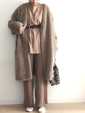 「FREAK'S STORE（フリークスストア）のアイテム（ジャケット/アウター、ベージュ系）」を使った、harunaさん（レディース・154cm）の冬コーディネート