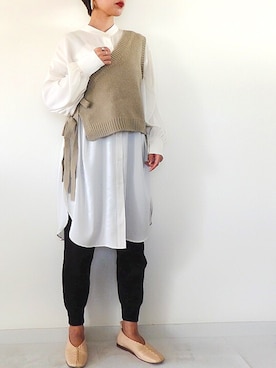 「Marient（マリエント）のアイテム（ベスト、ベージュ系）」を使った、harunaさん（レディース・154cm）の冬コーディネート