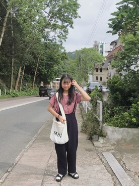 「MHL.」｜「アイテム（オールインワン・サロペット）」を使った、のぶさん（レディース・163cm）の夏コーディネート