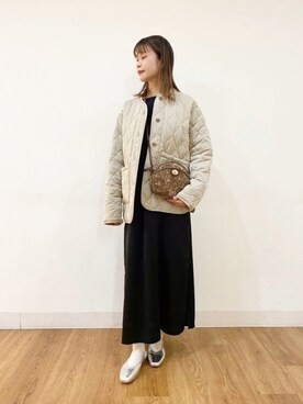 「SENSE OF PLACE by URBAN RESEARCH（センスオブプレイスバイアーバンリサーチ）のアイテム（ノーカラージャケット）」を使った、コトさん（レディース・160cm）の冬コーディネート