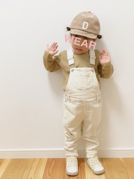 「ワッフル」｜「アイテム（サロペット/オーバーオール）」を使った、nagi128さん（キッズ・80cm）の秋コーディネート