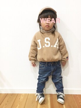 「USA」｜「アイテム（スウェット）」を使った、nagi128さん（キッズ・80cm）の秋コーディネート