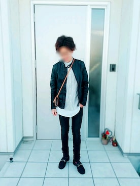 「WEAR」｜「アイテム（ライダースジャケット）」を使った、ユーピーさん（メンズ・172cm）の冬コーディネート
