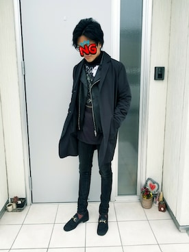 「チェスター」｜「アイテム（ライダースジャケット）」を使った、ユーピーさん（メンズ・172cm）の冬コーディネート