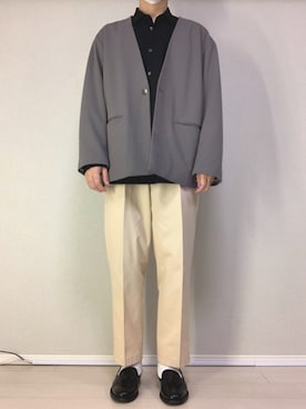 「GU（ジーユー）のアイテム（ノーカラージャケット）」を使った、tsuさん（メンズ・176cm）の春コーディネート