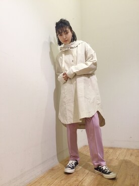 「アイテム（ミリタリージャケット、ホワイト系）」を使った、Takeshimaさん（レディース・154cm）の冬コーディネート