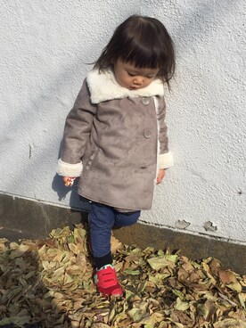 「BRANSHES（ブランシェス）のアイテム（ムートンコート）」を使った、erikoさん（キッズ・90cm）の冬コーディネート