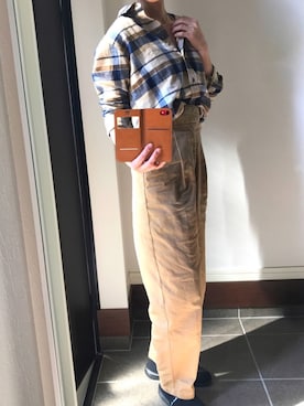 「フランネルシャツ」｜「アイテム（スリッポン）」を使った、りんさん（レディース・155cm）の秋コーディネート