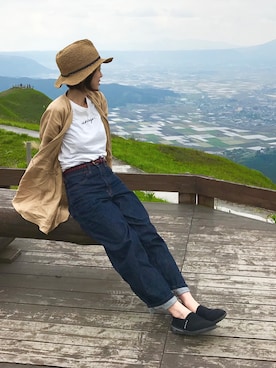 「メッシュベルト」｜「アイテム（スリッポン）」を使った、りんさん（レディース・155cm）の春コーディネート