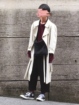 「ベロア」｜「アイテム（トレンチコート）」を使った、いっくんさん（メンズ・172cm）の春コーディネート