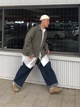 「MUJI」｜「アイテム（モカシン/デッキシューズ）」を使った、JIABAU WANGさん（メンズ・168cm）の冬コーディネート