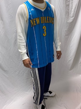 「adidas（アディダス）のアイテム（タンクトップ、ブルー系）」を使った、KATTOパイセンさん（メンズ・182cm）の春コーディネート