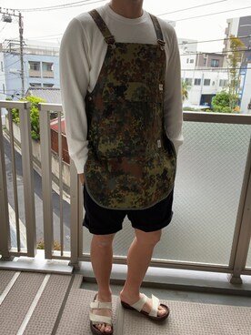 「BIB IN THE BAGのアイテム（ベスト、グリーン系）」を使った、KATTOパイセンさん（メンズ・182cm）の春コーディネート