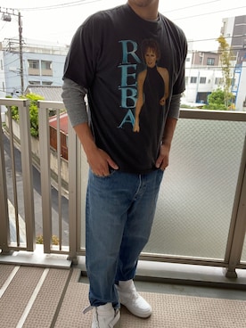 「HANES（ヘインズ）のアイテム（Tシャツ/カットソー、ブラック系）」を使った、KATTOパイセンさん（メンズ・182cm）の春コーディネート