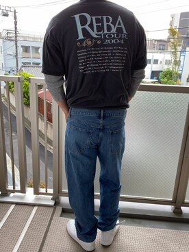 「HANES（ヘインズ）のアイテム（Tシャツ/カットソー、ブラック系）」を使った、KATTOパイセンさん（メンズ・182cm）の春コーディネート