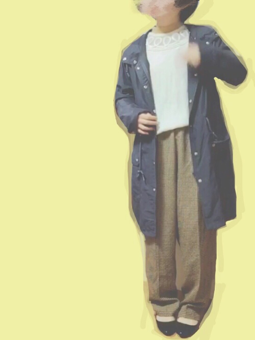 「秋コーデ、タートルネック、大学生、プチプラ、パンプス、柄パンツ、フォローミー、フォロバ、古着、vintage」｜「usedのアイテム（シャツ/ブラウス、ホワイト系）」を使った、こせさん（レディース・155cm）の秋コーディネートの1枚目の写真