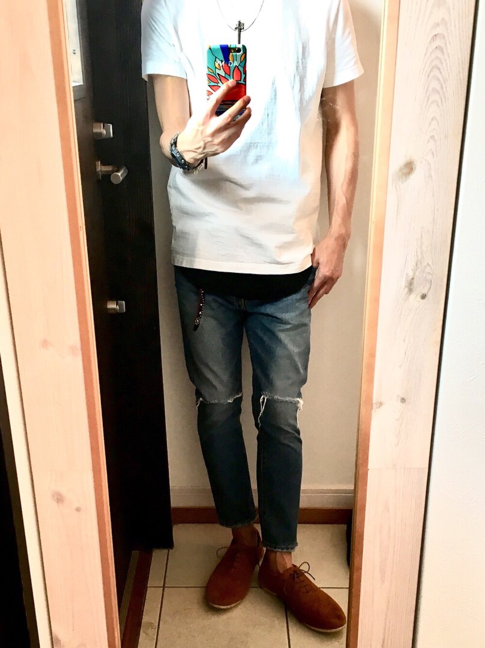 「summer、夏コーデ、カジュアルコーデ、お洒落さんとつながりたい」｜「REMI RELIEFのロングウォッシュ加工ポケットT（Tシャツ/カットソー、ホワイト系）」を使った、mame3670さん（メンズ・165cm）の夏コーディネートの1枚目の写真