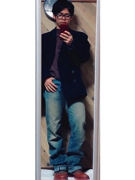 「アイテム（ピーコート）」を使った、おーしろさん（メンズ・169cm）の冬コーディネート