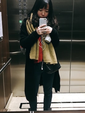 「red」｜「アイテム（ピーコート）」を使った、kiki Wuさん（レディース・154cm）の冬コーディネート