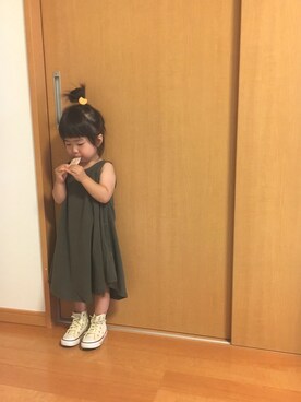 「devirock（デビロック）のたっぷりフレアシルエット♪無地タンクワンピース（ワンピース）」を使った、ユナ◡̈⃝︎さん（キッズ・90cm）の夏コーディネート