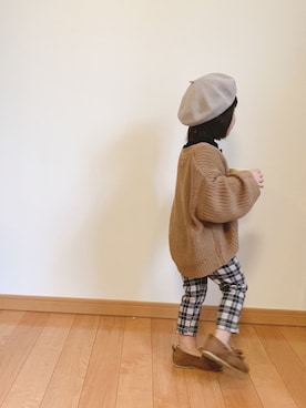 「秋のブラウンスタイル」｜「アイテム（ハンチング/ベレー帽）」を使った、ユナ◡̈⃝︎さん（キッズ・90cm）の秋コーディネート