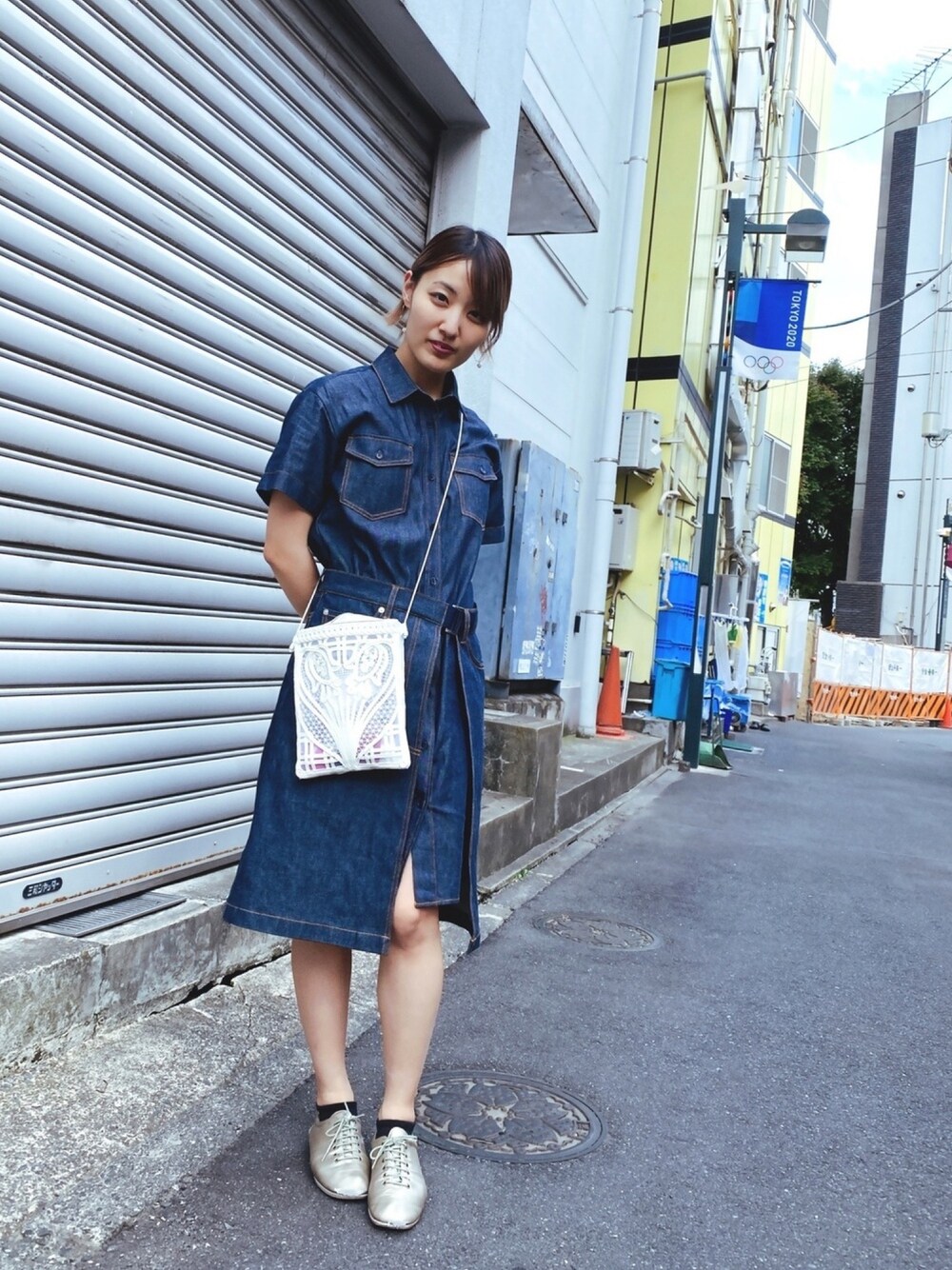 「A.P.C.のアイテム（ワンピース、ブルー系）」を使った、ゆずちんさん（レディース・167cm）の春コーディネートの1枚目の写真